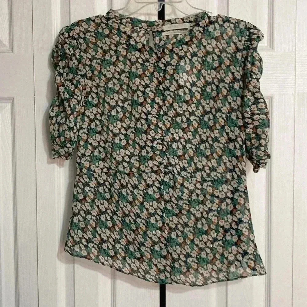 NWT Urban Outfitters sheer navy & green floral peplum top shirt blouse.